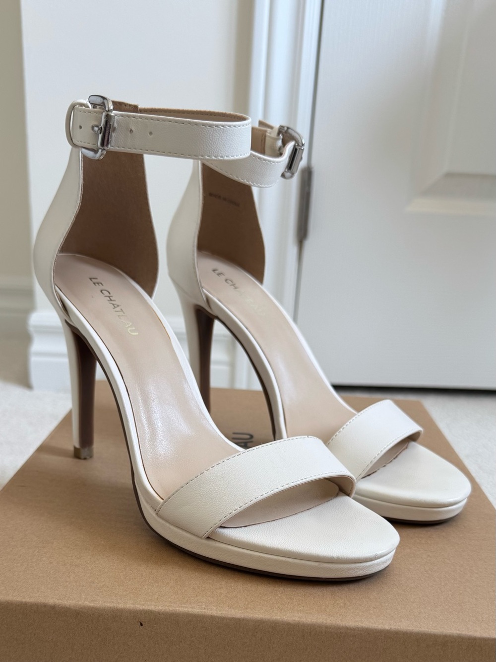 Le chateau Cream Ankle-Strap Stiletto heels